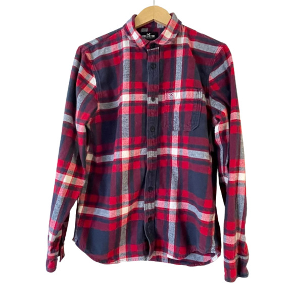 Hollister Other - Hollister Size M Mens Red Multi Plaid Flannel Shirt Button Up Pocket Long Sleeve